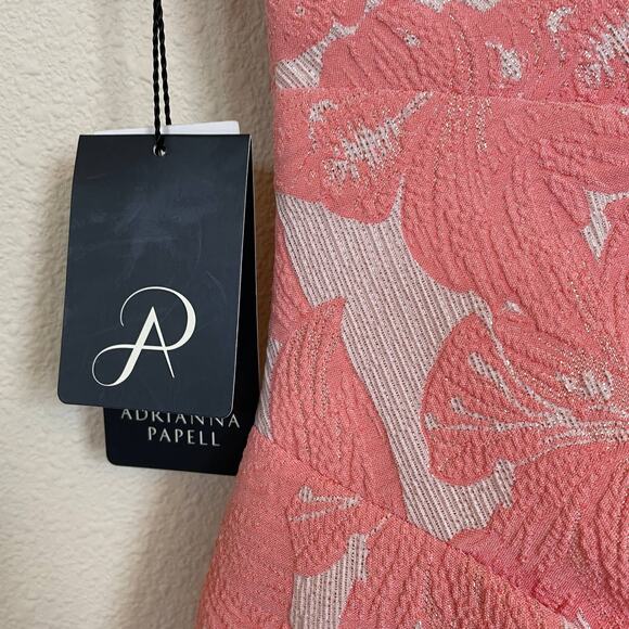 Adrianna Papell Coral Lace Sheath Dress Size 4 Cap Sleeve Cocktail Wedding - Picture 6 of 7